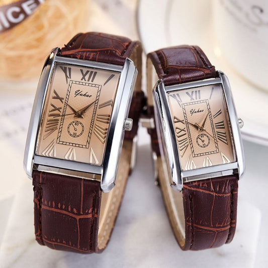 Arthur Rectangle Case Wrist Watch Set | Embossed Roman Numerals Analog Wrist Watch