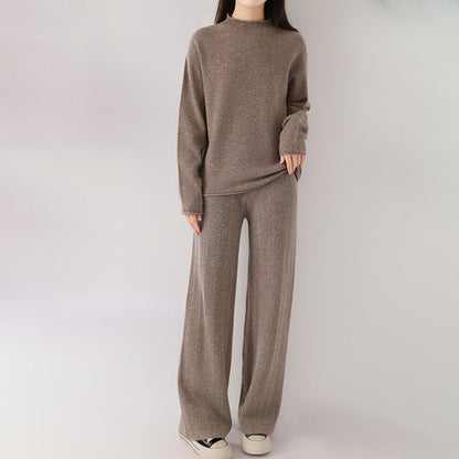 Isabella Relaxed Fit Mock Neck Sweater And Wide Leg Trousers Two-Piece Set | Mélange Casual Set