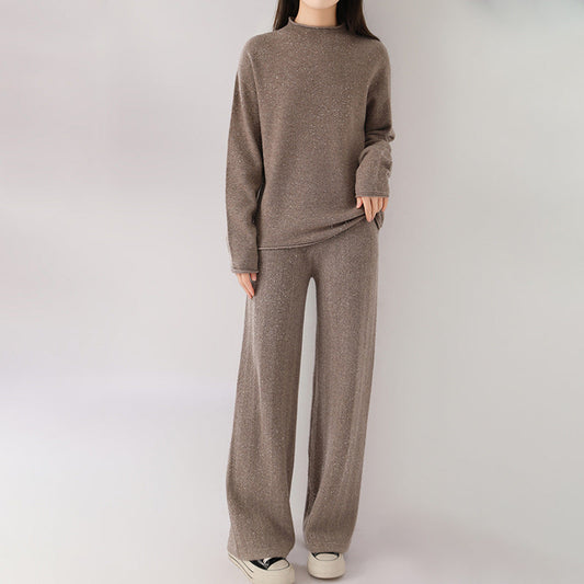 Isabella Relaxed Fit Mock Neck Sweater And Wide Leg Trousers Two-Piece Set | Mélange Casual Set