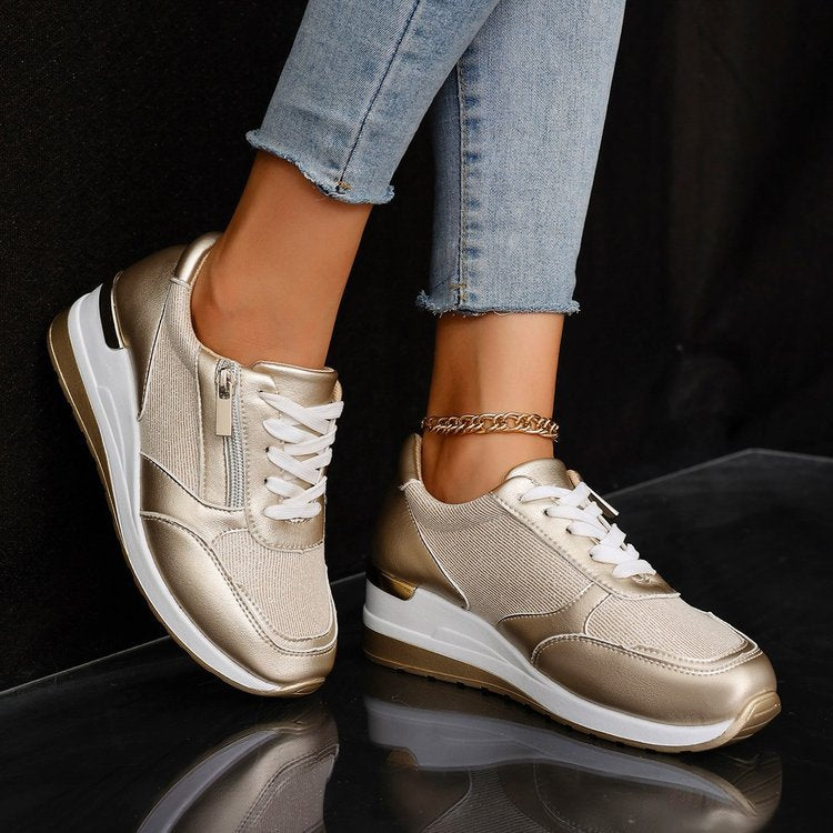 Emma Platform Sneakers | Solid Lace-Up Side Zipper Sneakers