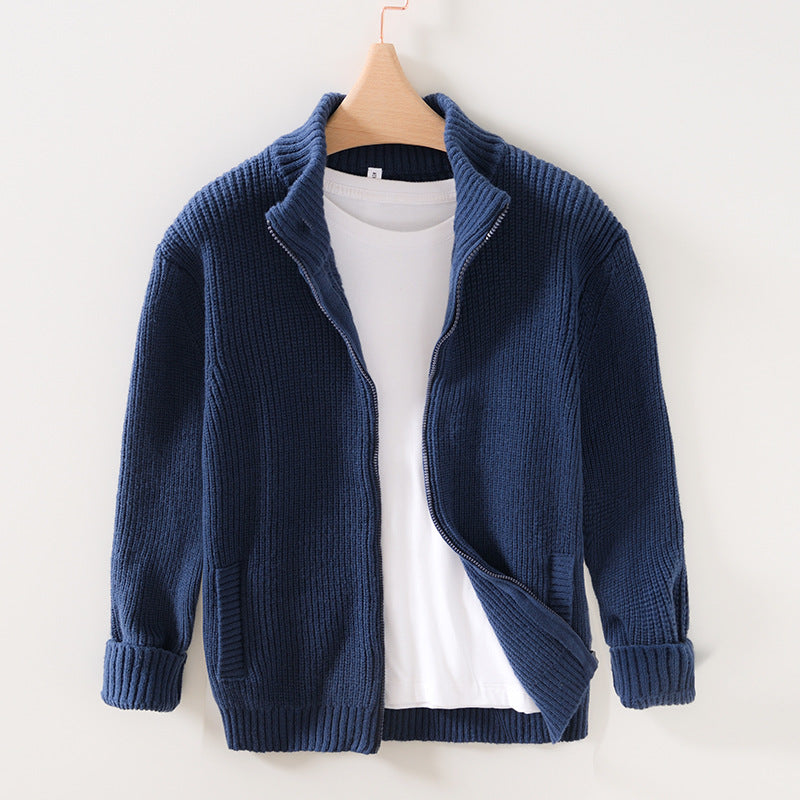 Oliver Relaxed Fit Cardigan | Ribbed Full-Zip Side Pockets Cardigan