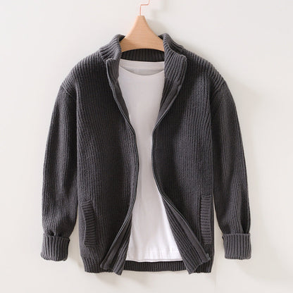 Oliver Relaxed Fit Cardigan | Ribbed Full-Zip Side Pockets Cardigan