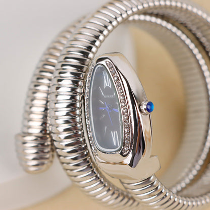 Isla Coiled Wristwatch | Jeweled Bezel Roman Numeral Dial Wristwatch