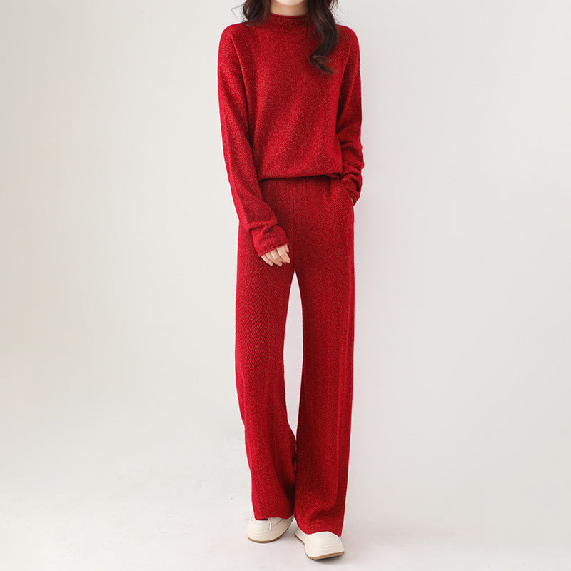 Isabella Relaxed Fit Mock Neck Sweater And Wide Leg Trousers Two-Piece Set | Mélange Casual Set