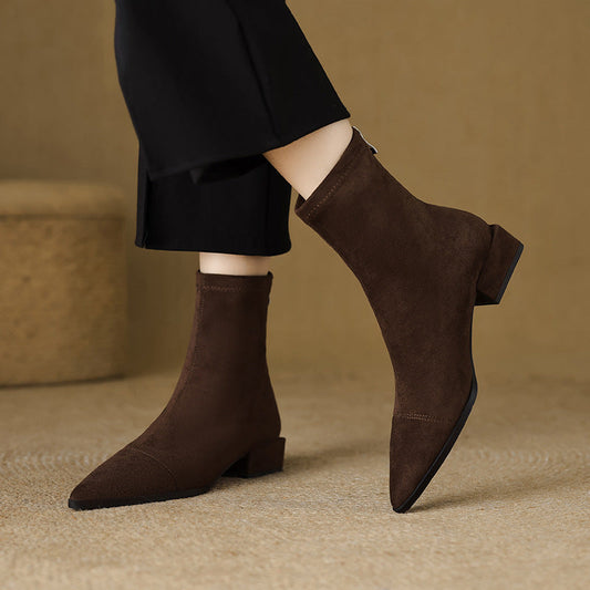 Amelia Fitted Ankle Boots | Pointed Toe Block Heel Ankle Boots