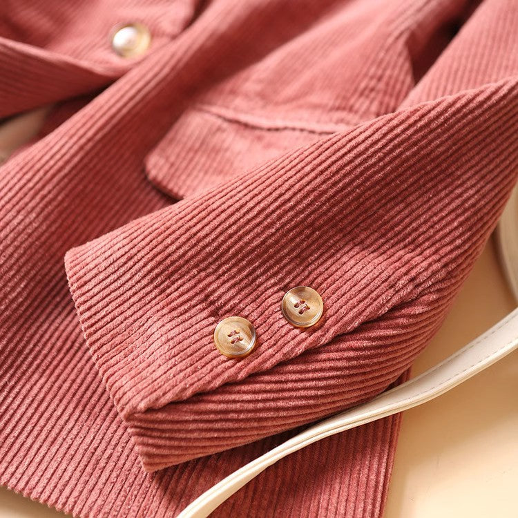 Sienna Ribbed Collared Blazer | Button Front Flap Pockets Blazer