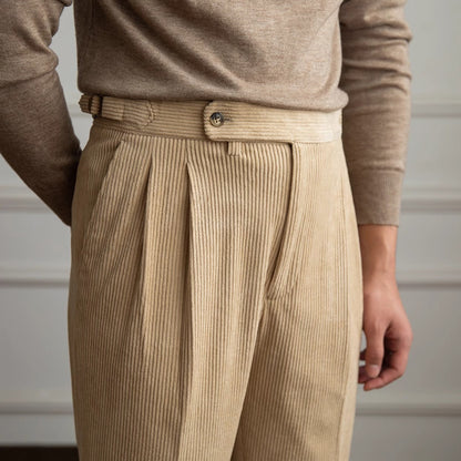 Theodore Pleated Relaxed Fit Trousers | Solid Full-Length Trousers