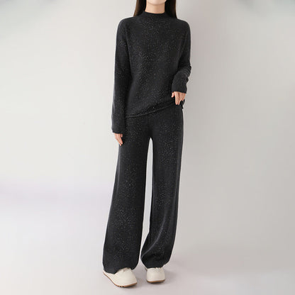 Isabella Relaxed Fit Mock Neck Sweater And Wide Leg Trousers Two-Piece Set | Mélange Casual Set