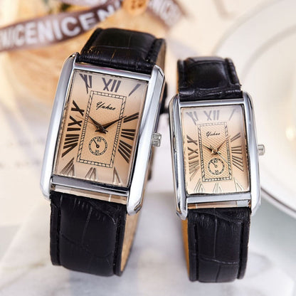 Arthur Rectangle Case Wrist Watch Set | Embossed Roman Numerals Analog Wrist Watch
