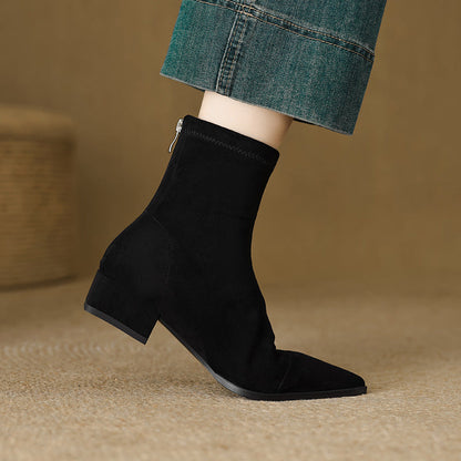 Amelia Fitted Ankle Boots | Pointed Toe Block Heel Ankle Boots