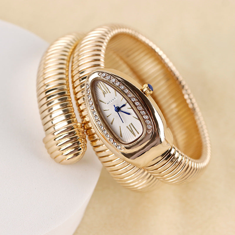 Isla Coiled Wristwatch | Jeweled Bezel Roman Numeral Dial Wristwatch