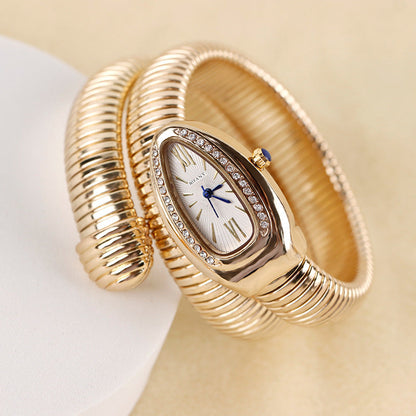 Isla Coiled Wristwatch | Jeweled Bezel Roman Numeral Dial Wristwatch