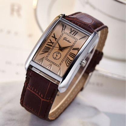 Arthur Rectangle Case Wrist Watch Set | Embossed Roman Numerals Analog Wrist Watch