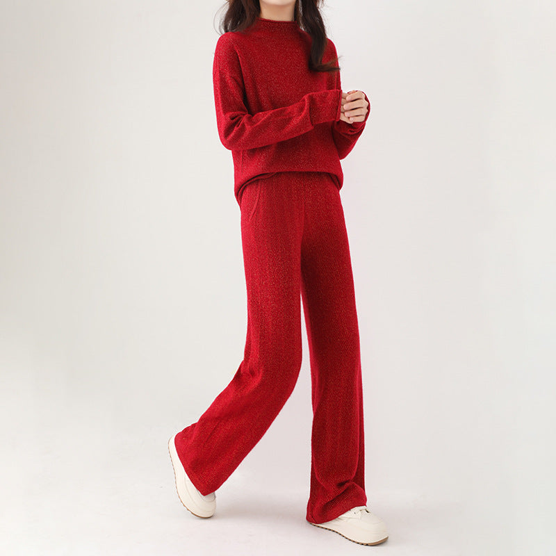 Isabella Relaxed Fit Mock Neck Sweater And Wide Leg Trousers Two-Piece Set | Mélange Casual Set