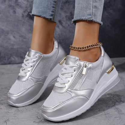 Emma Platform Sneakers | Solid Lace-Up Side Zipper Sneakers