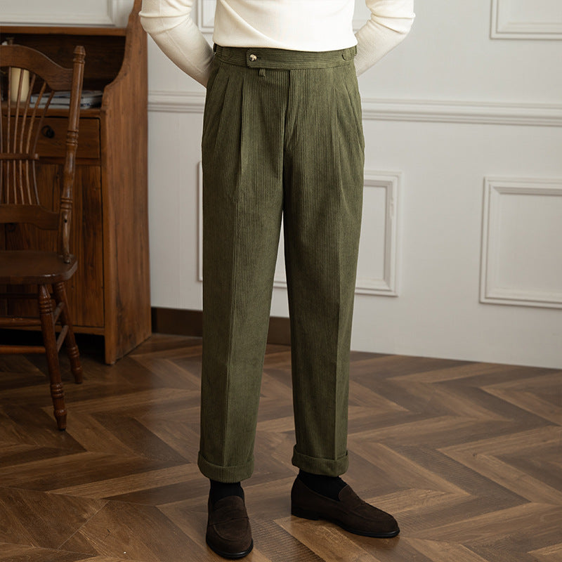 Theodore Pleated Relaxed Fit Trousers | Solid Full-Length Trousers