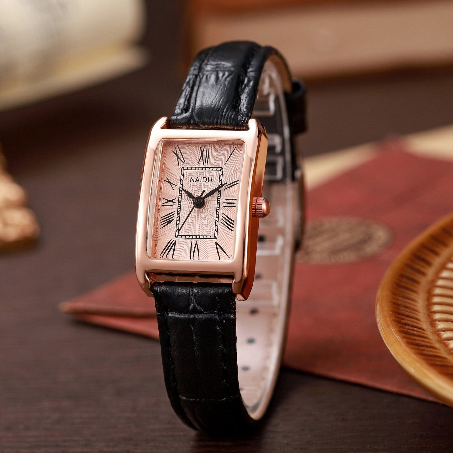 Sophia Rectangular Case Wrist Watch | Roman Numerals Patterned Wrist Watch