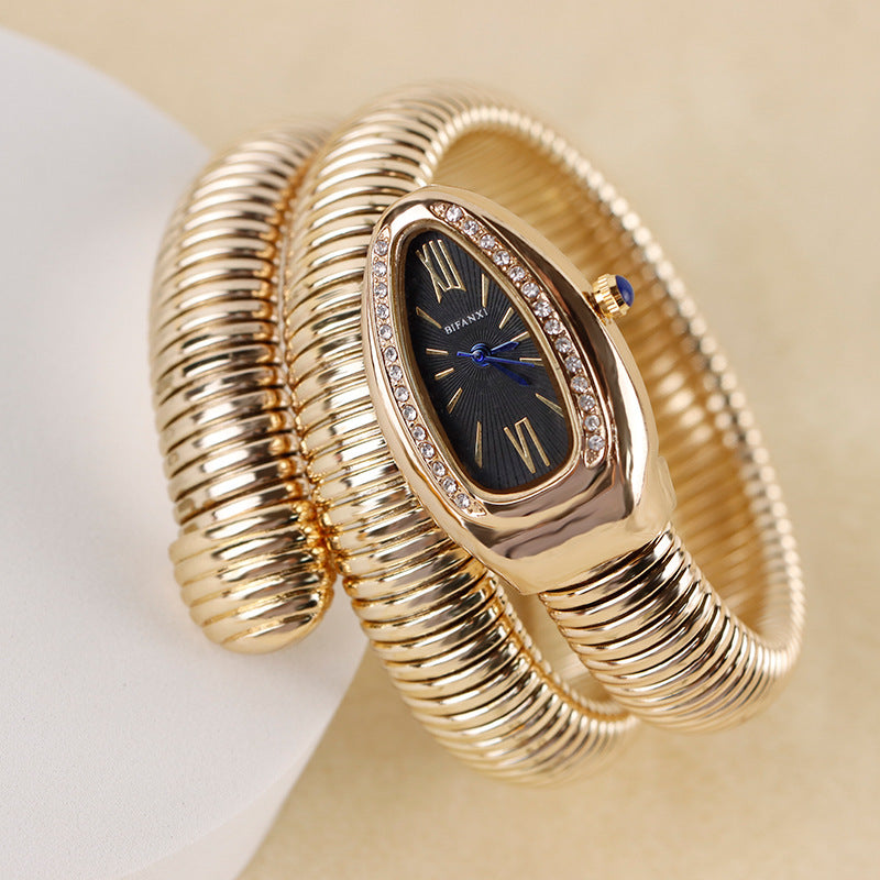 Isla Coiled Wristwatch | Jeweled Bezel Roman Numeral Dial Wristwatch