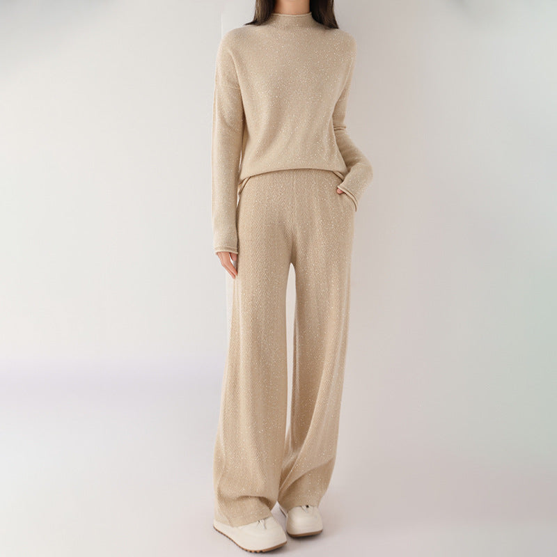Isabella Relaxed Fit Mock Neck Sweater And Wide Leg Trousers Two-Piece Set | Mélange Casual Set
