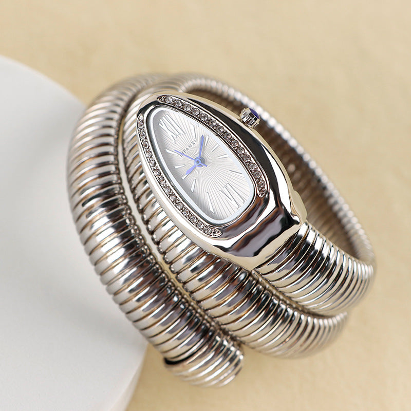 Isla Coiled Wristwatch | Jeweled Bezel Roman Numeral Dial Wristwatch
