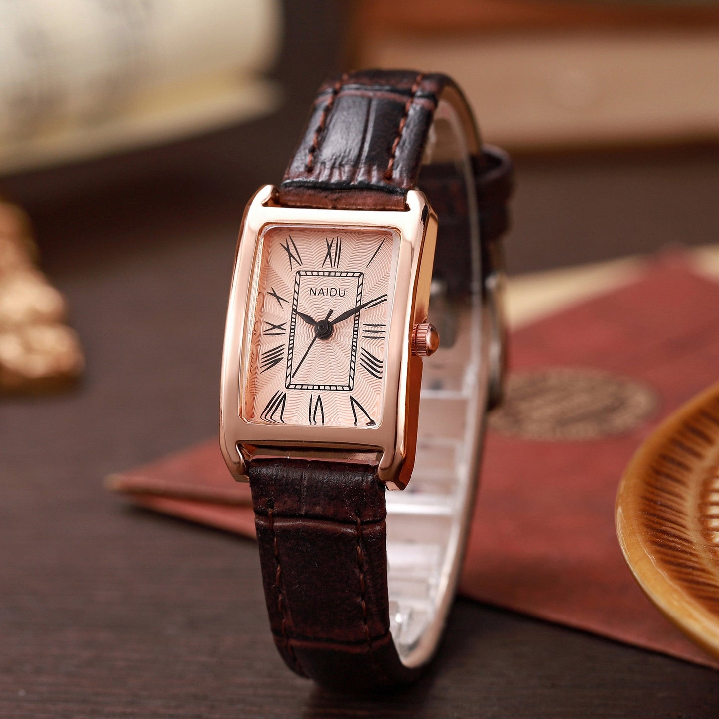 Sophia Rectangular Case Wrist Watch | Roman Numerals Patterned Wrist Watch