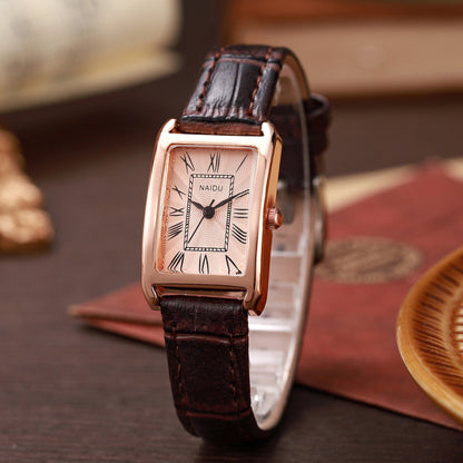 Sophia Rectangular Case Wrist Watch | Roman Numerals Patterned Wrist Watch
