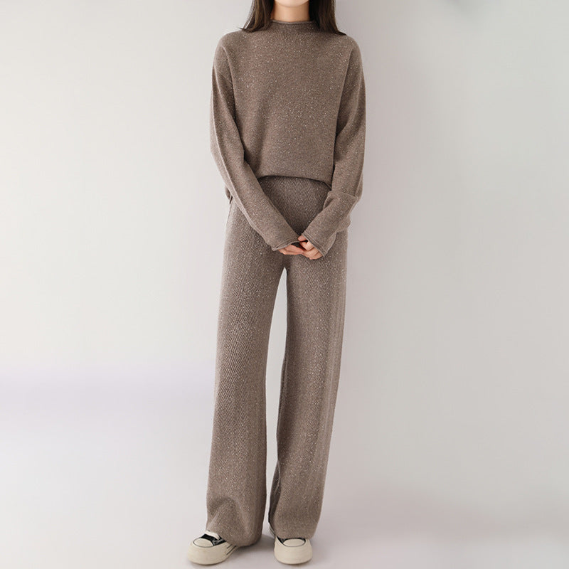 Isabella Relaxed Fit Mock Neck Sweater And Wide Leg Trousers Two-Piece Set | Mélange Casual Set