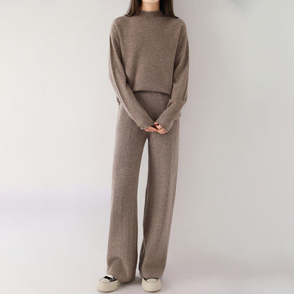 Isabella Relaxed Fit Mock Neck Sweater And Wide Leg Trousers Two-Piece Set | Mélange Casual Set
