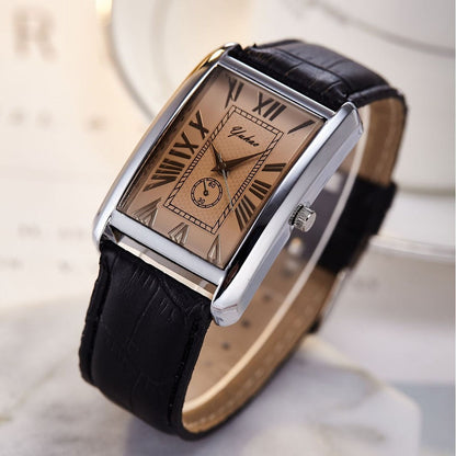 Arthur Rectangle Case Wrist Watch Set | Embossed Roman Numerals Analog Wrist Watch