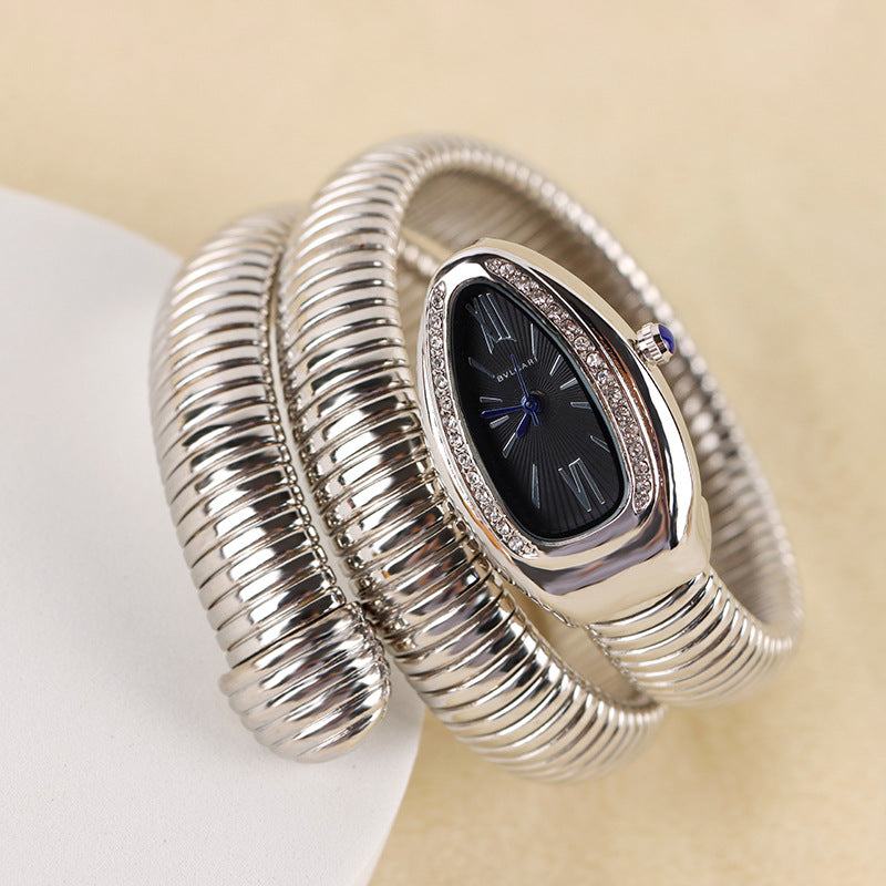 Isla Coiled Wristwatch | Jeweled Bezel Roman Numeral Dial Wristwatch