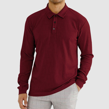 Ribbed Collared Long Sleeve Polo Shirt for Men – Classic Casual Comfort
