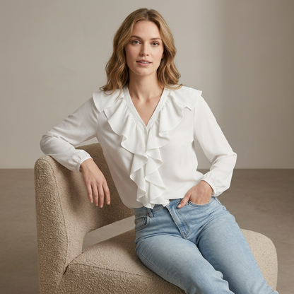 Ruffled Button Front Relaxed Fit Blouse for Women – Stylish Casual Comfort