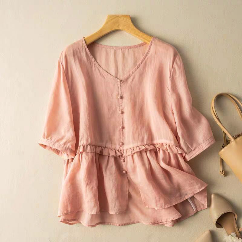 Relaxed Fit Ruffled Peplum Blouse for Women – Stylish & Comfortable Design