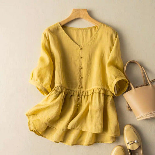 Relaxed Fit Ruffled Peplum Blouse for Women – Stylish & Comfortable Design