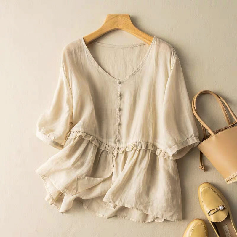 Relaxed Fit Ruffled Peplum Blouse for Women – Stylish & Comfortable Design