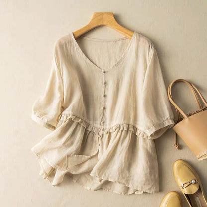 Relaxed Fit Ruffled Peplum Blouse for Women – Stylish & Comfortable Design