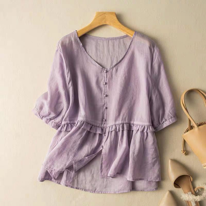 Relaxed Fit Ruffled Peplum Blouse for Women – Stylish & Comfortable Design