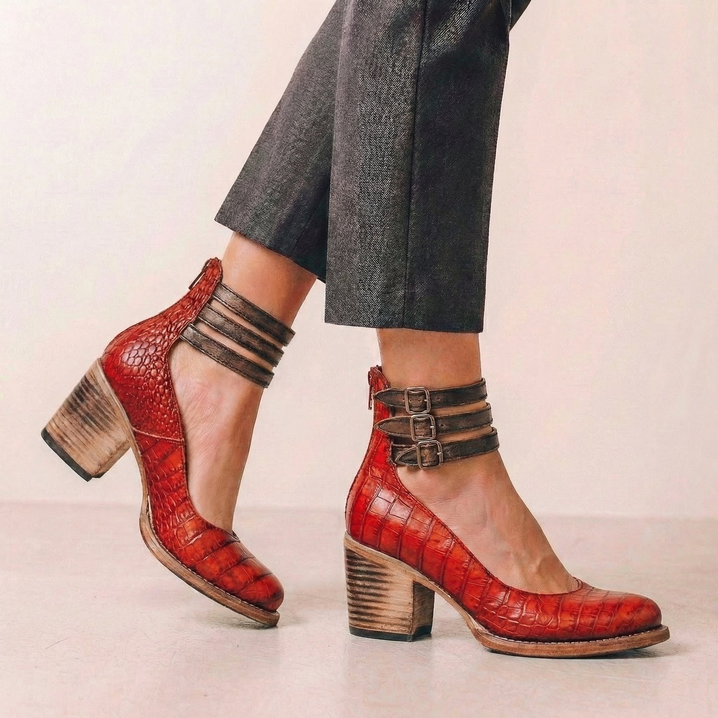 Round Toe Block Heel Ankle Boots for Women – Stylish & Supportive Design