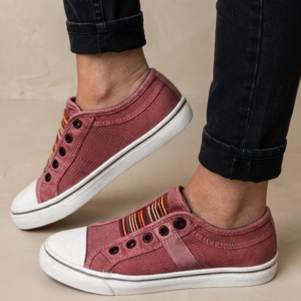 Striped Slip-On Eyelet Sneakers for Women – Casual Stylish Comfort