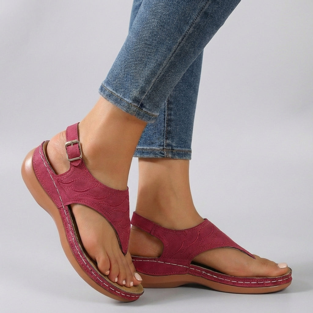 Adjustable Buckle Toe Loop Sandals for Women – Cushioned Orthopedic Comfort Walking Design