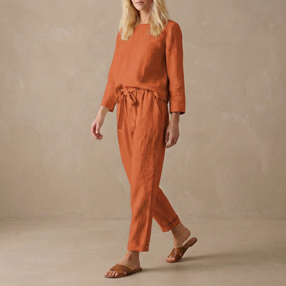 Relaxed Fit Blouse And Tie-Waist Pants Set for Women – Casual Comfort & Style