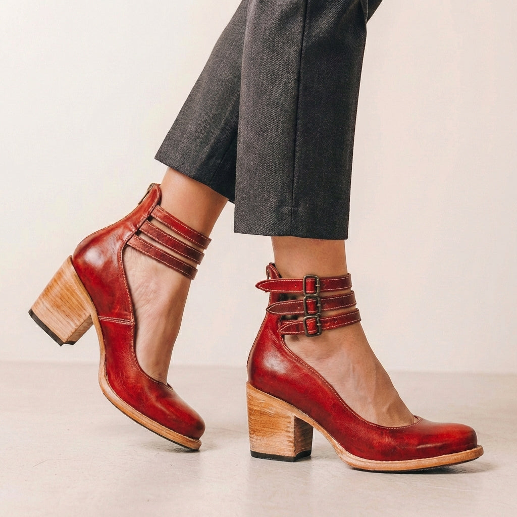 Round Toe Block Heel Ankle Boots for Women – Stylish & Supportive Design