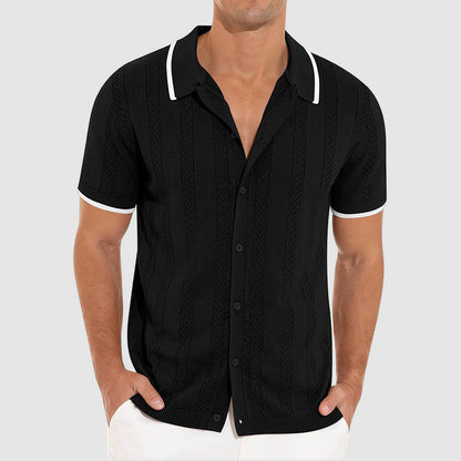 Patterned Collared Short Sleeve Knit for Men – Stylish Casual Comfort