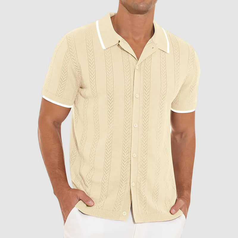 Patterned Collared Short Sleeve Knit for Men – Stylish Casual Comfort