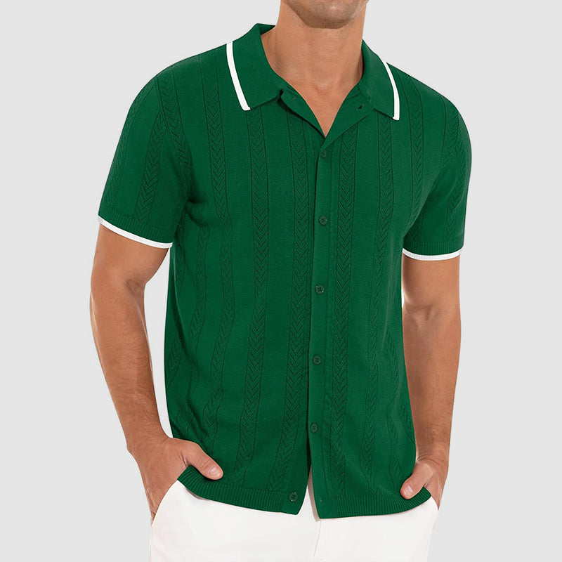 Patterned Collared Short Sleeve Knit for Men – Stylish Casual Comfort