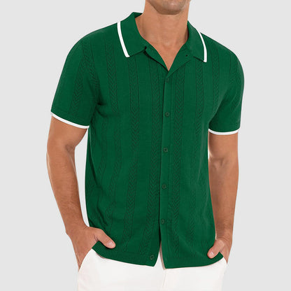 Patterned Collared Short Sleeve Knit for Men – Stylish Casual Comfort