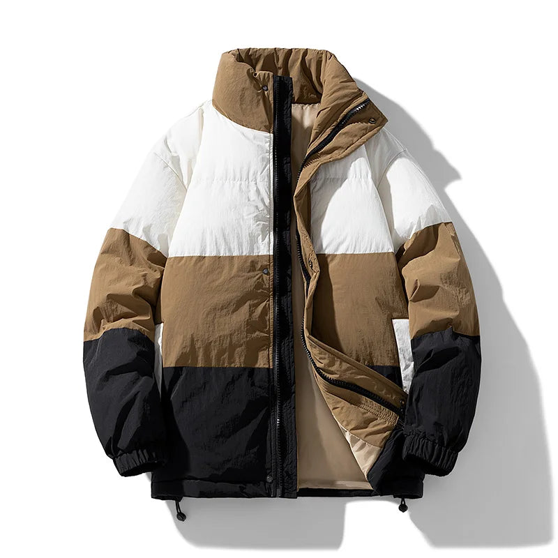Ethan Oversized Puffer Jacket | Color-Block Stand Collar Jacket
