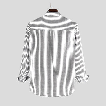 Relaxed Fit Striped Button-Up Shirt for Men – Casual Stylish Comfort