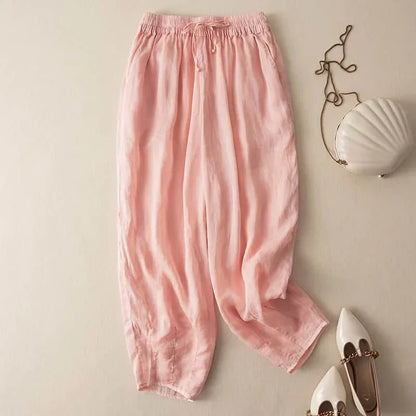 Embroidered Drawstring Cropped Relaxed Fit Pants for Women – Casual Comfort & Style