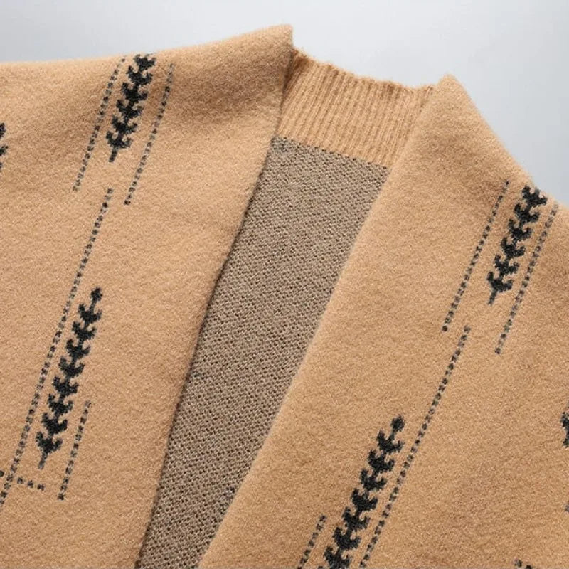 Oscar Relaxed Fit Cardigan | Shawl Collar Motif Print Cardigan